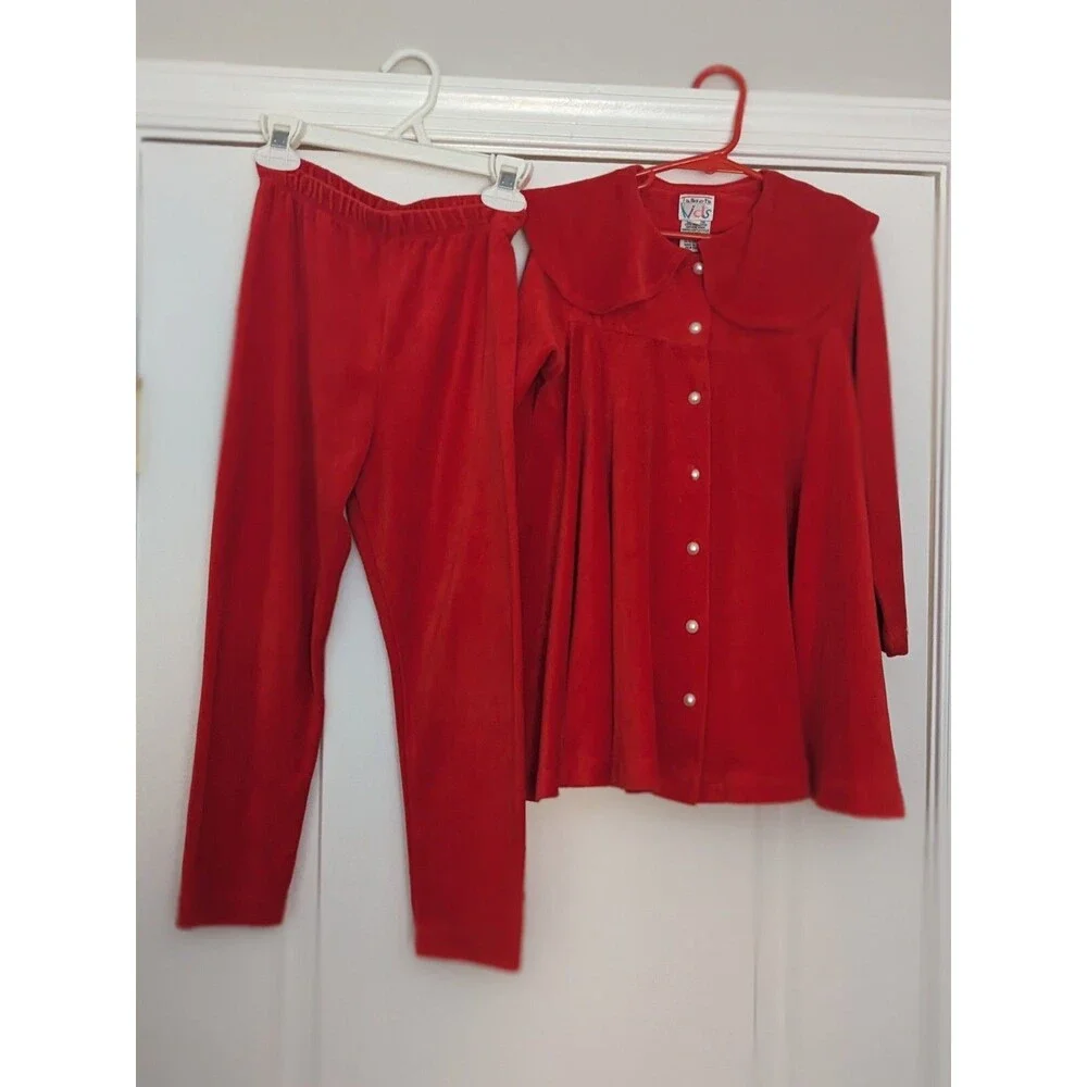 Vintage Talbots Kids Holiday Party Red Dress Jacket Cloak & Pants Set Size Small